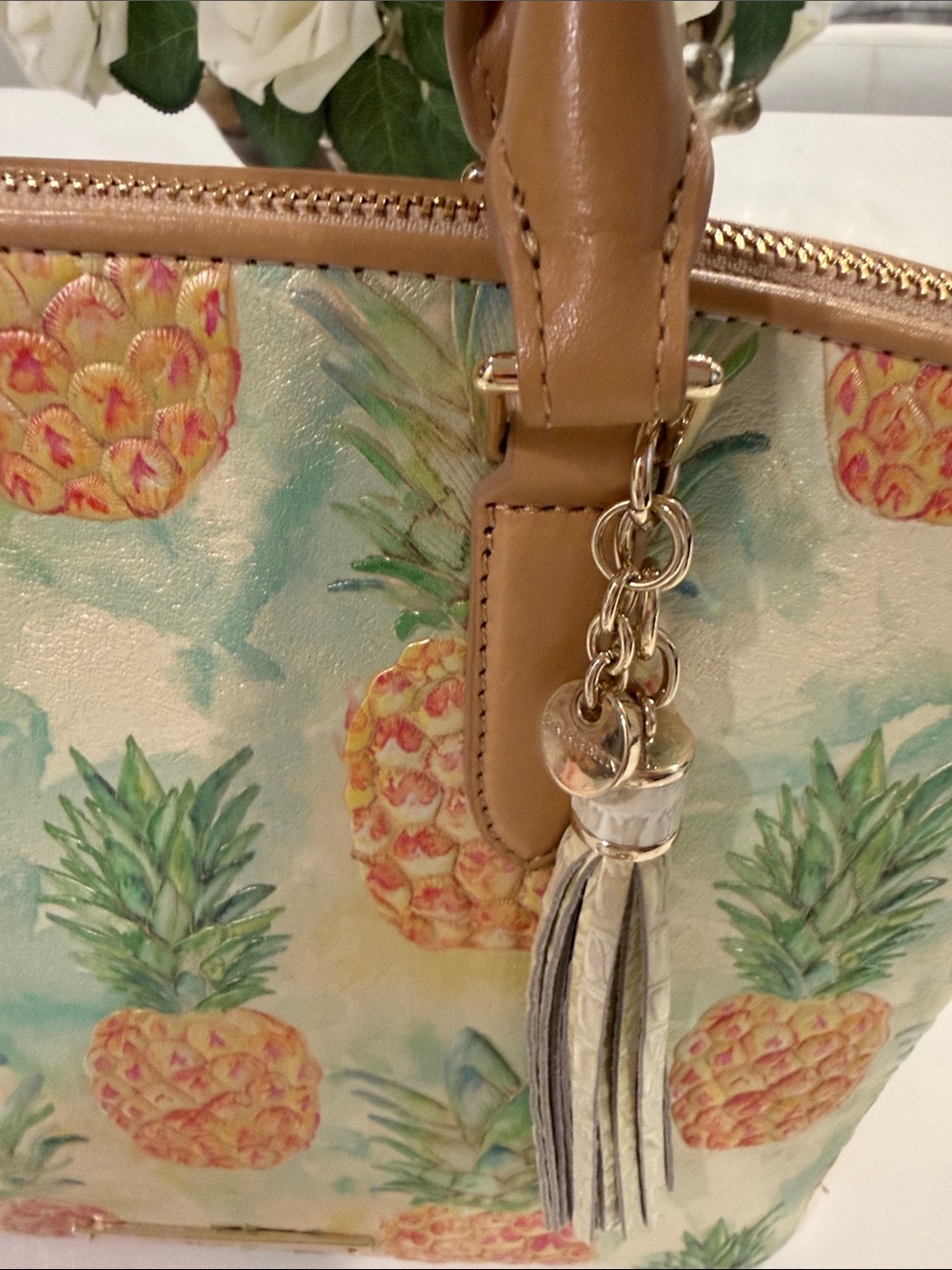 Brahmin Duxbury Satchel Multi Pomparo Pineapple -Print with Tassel - Picture 7 of 17